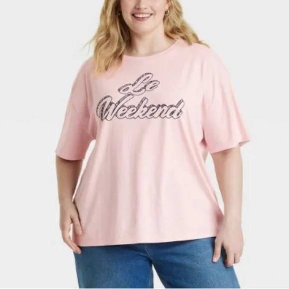 Universal Thread Plus Le‎ Weekend Graphic Tee Shirt Pink Short Sleeve Crew Neck
